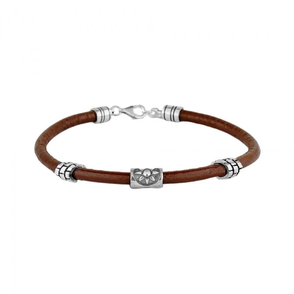 pulsera cuero plata de ley trenca sol
