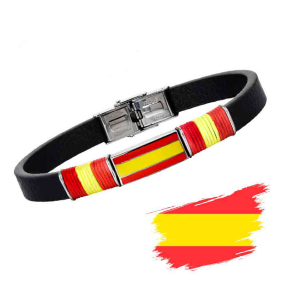 Pulsera bandera de España cuero y acero