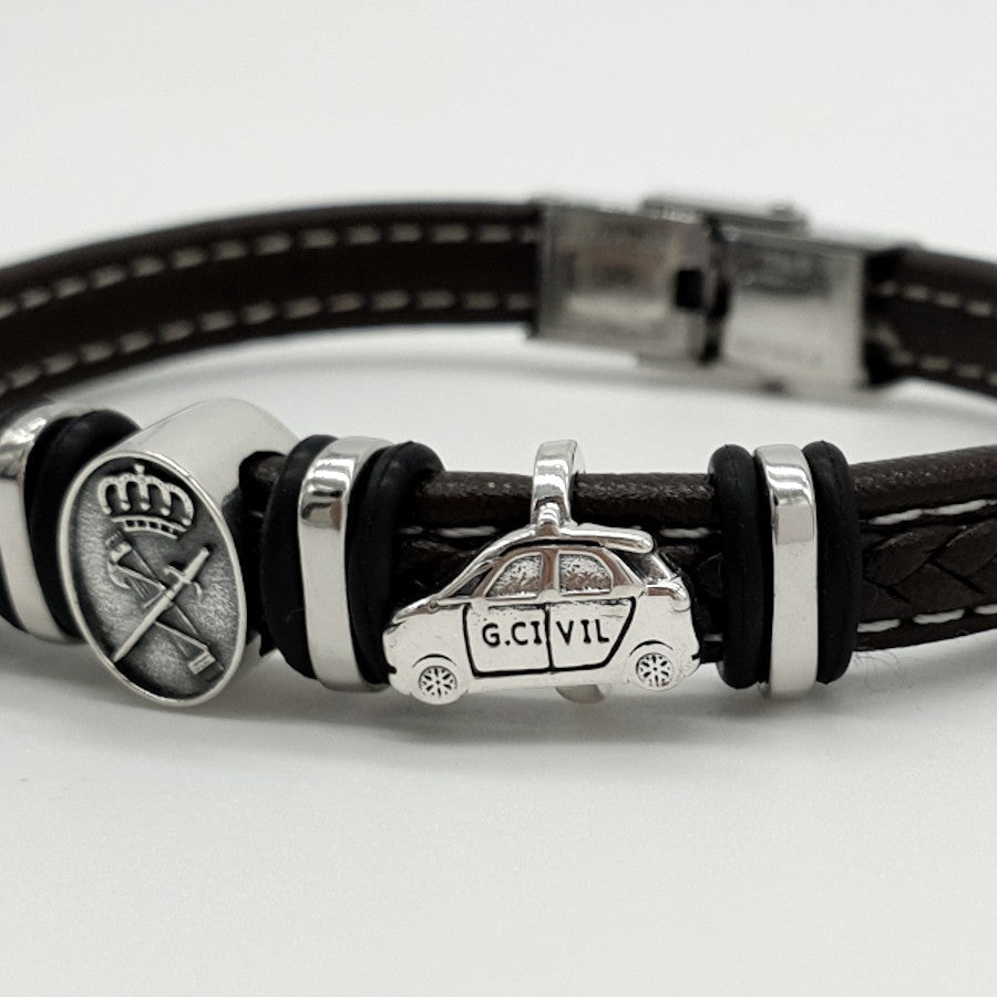 Pulsera de cuero y plata de caballero guardia civil