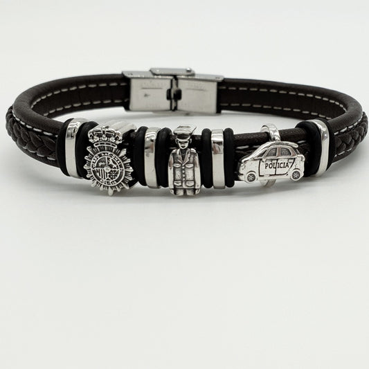 Pulsera Policía de Cuero y Plata