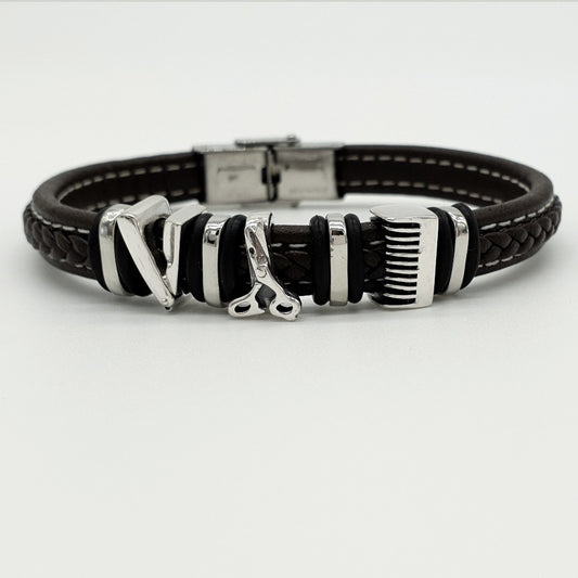 Pulsera Peluquero de Cuero y Plata