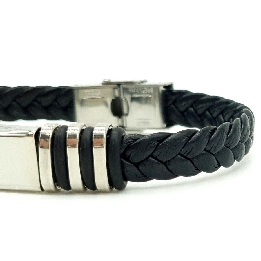 pulsera de caballero de cuero trenzado y acero