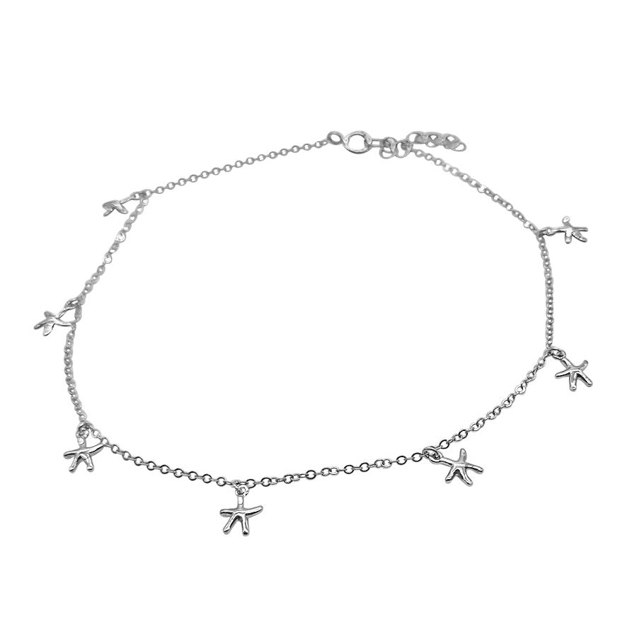 Tobillera plata flores
