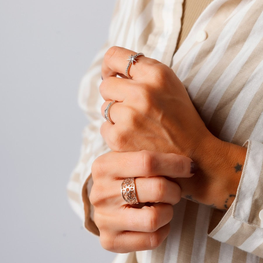 Anillo plata de ley calado flores