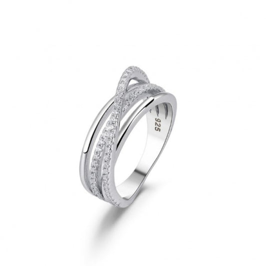 Anillo hilos cruzados circonitas plata de ley