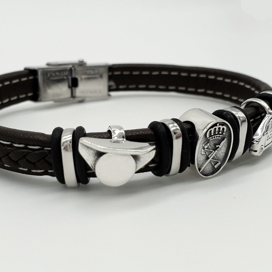 pulsera temática guardia civil en cuero y plata