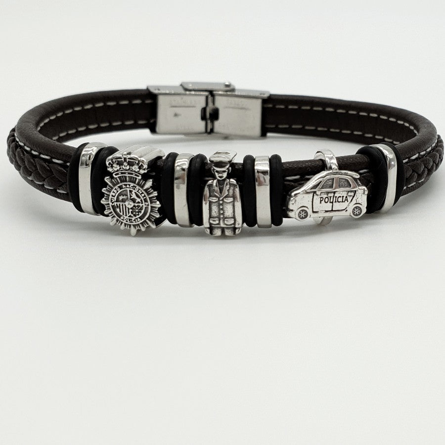 Pulsera Policía de Cuero y Plata