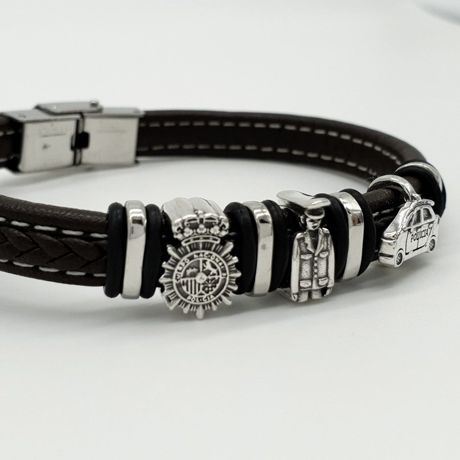 Pulsera de caballero con detalles en plata de policía