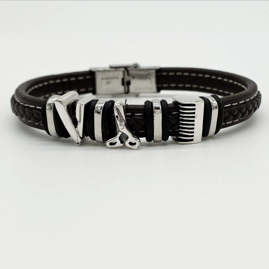 Leather and Silver Barber Bracelet