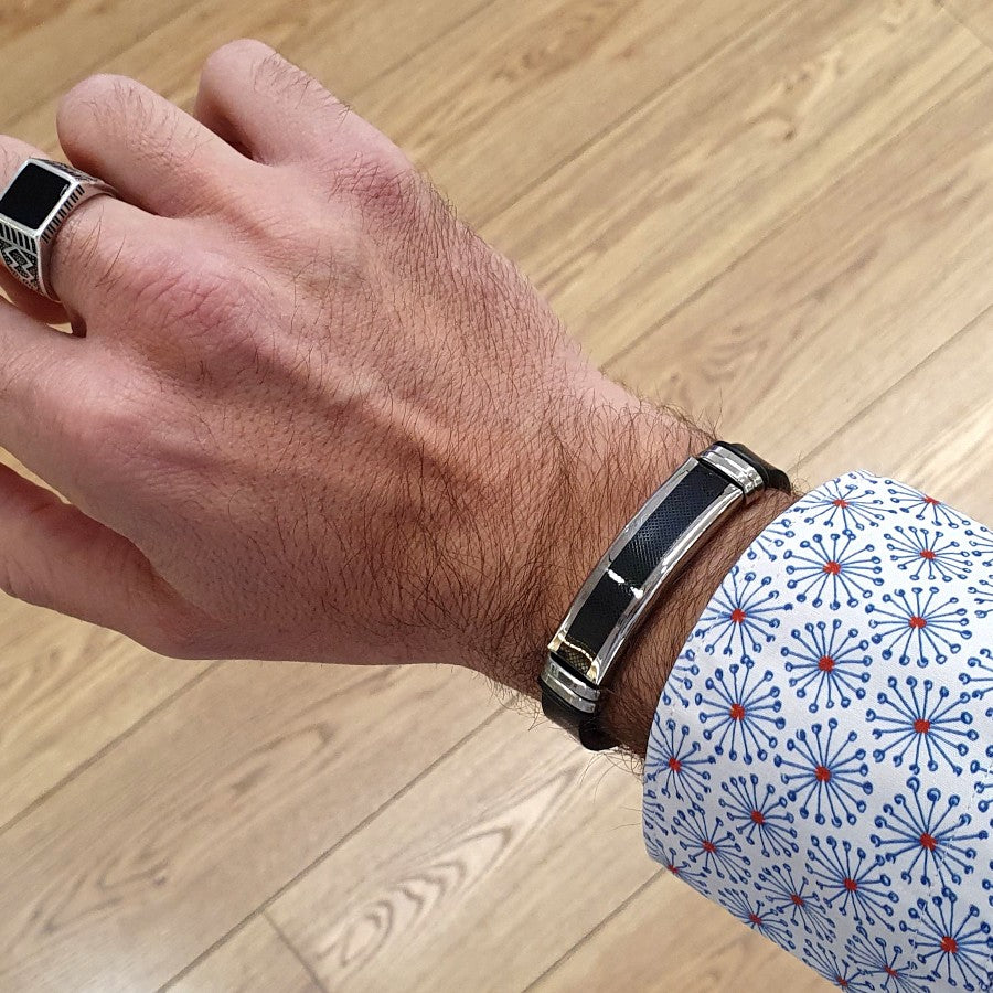 Pulsera de hombre en piel y acero