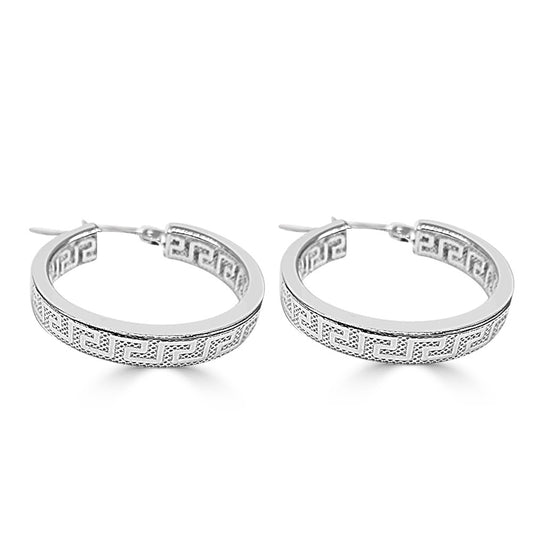 SILVER GRECA HOOP EARRINGS