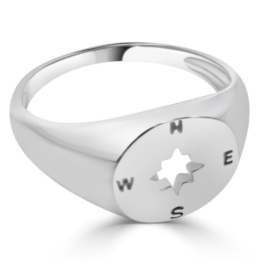 Anillo Plata Rosa de los Vientos con puntos cardinales