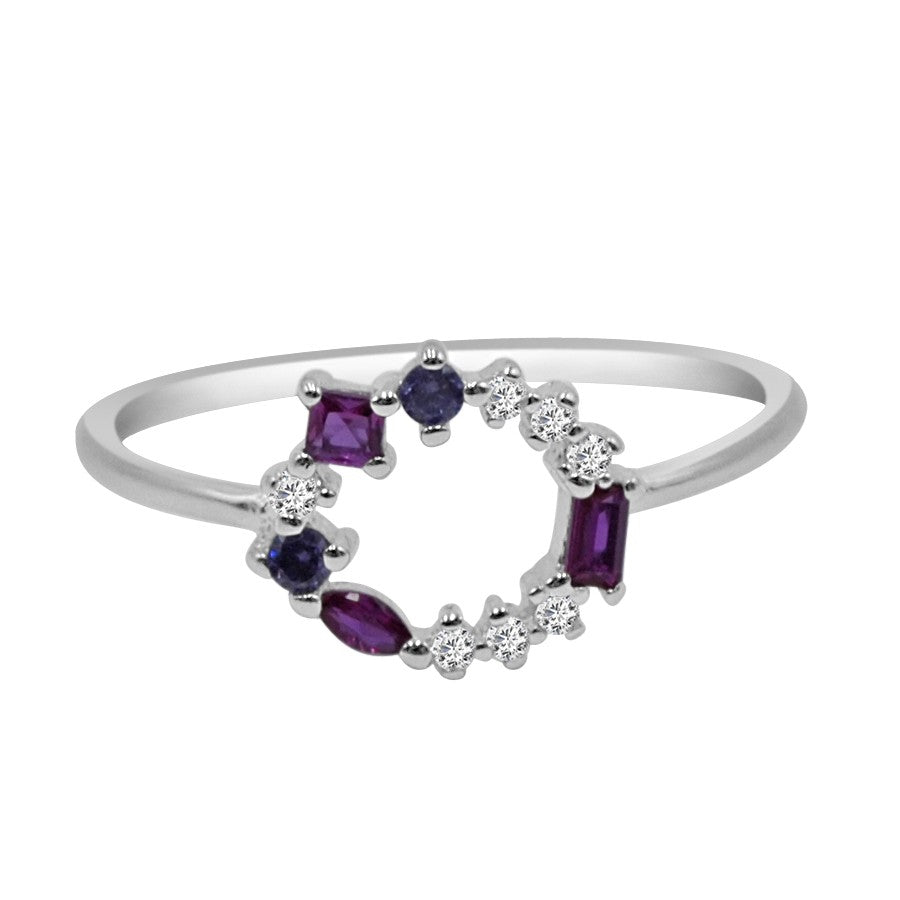 Anillo Plata de ley circonitas blancas moradas azules