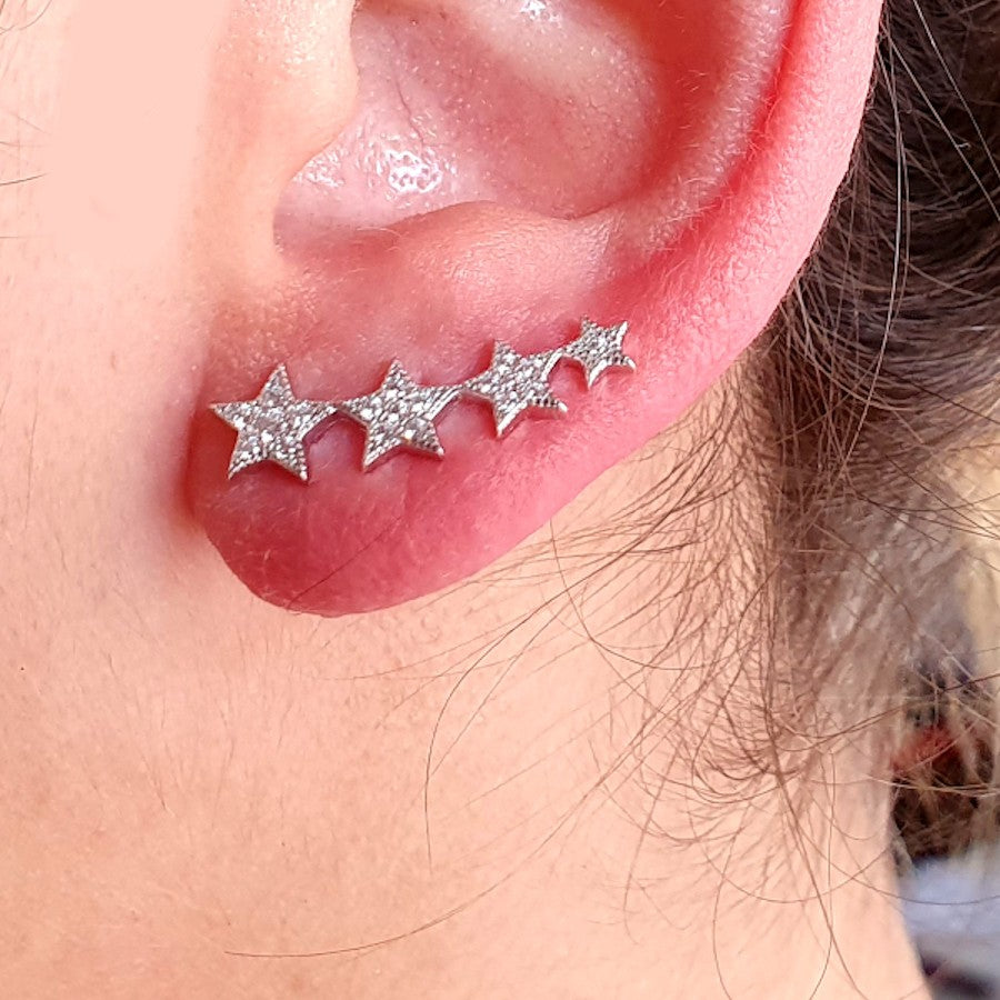 Pendientes trepadores con estrellas de circonitas